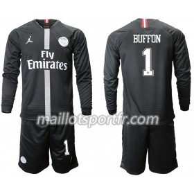 Maillot de Foot Paris Saint Germain BUFFON 1 Jordan Noir Enfant Troisieme 2018/19 ML